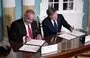 
Bahrain's Prime Minister and Crown Prince Salman bin Hamad Al Khalifa and US Secretary of State Antony Blinken sign a security integration and prosperity agreement at the US Department of State on September 13 in Washington, DC. [Brendan Smialowski/AFP]        