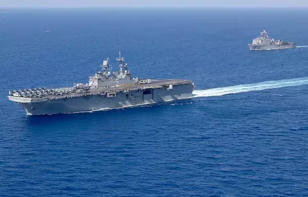 US Navy sailors and Marines arrived in the Middle East on August 6 aboard the USS Bataan, an amphibious assault ship, and dock landing ship USS Carter Hall. [US Department of Defense]