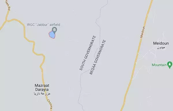 The Birket Jabbour airstrip, where Hizbullah is reportedly building an airport, can be seen in the upper left-hand corner of this map. [Google Maps]