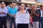 
Syrian female activists protest in the southern city of Sweida on September 5. The protests in Sweida began after the Syrian regime ended fuel subsidies in August. [Sam Hariri/AFP]        