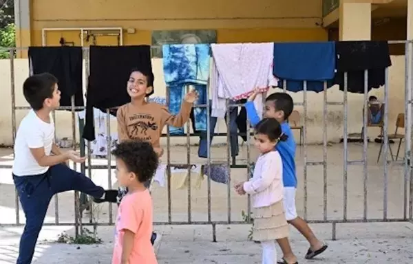 Tensions in southern Lebanon sparked the displacement of thousands of families from villages near the border to the city of Tyre, where they took shelter in schools, including the one pictured here. [Ziyad Hatem/Al-Fassel]