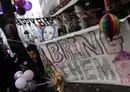 
Ballons and banners are picturing on November 17 during a gathering outside the office of Save The Children International, in London, for the 9th birthday of Irish-Israeli girl Emily Hand held hostage by Hamas in Gaza. [Daniel Leal/AFP]        