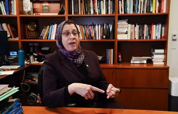 Amaney Jamal, dean of the Princeton School of Public and International Affairs, speaks in her office in Princeton, New Jersey. [Bryan R. Smith/AFP]