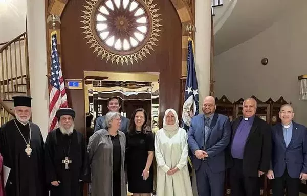 Leaders from Al-Azhar, Dar al-Iftaa and Egypt's Christian and Jewish communities pose for a photo at a September 18 event hosted by the US Chargé d'Affaires to learn about continued interfaith efforts encouraging peace and prosperity among Egypt's diverse faith groups. [US Embassy in Cairo]