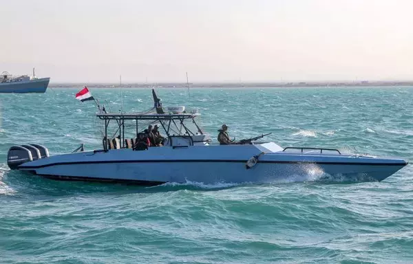 A Yemeni Coast Guard boat patrols in the Red Sea off the government-held town of Mokha in Taez province on December 12. [Khaled Ziad/AFP]