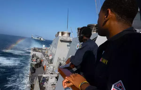 Sailors aboard USS Mason and USS Laboon practice routine procedures to sustain operational capabilities in support of Operation Prosperity Guardian in the Red Sea. [Combined Maritime Forces]