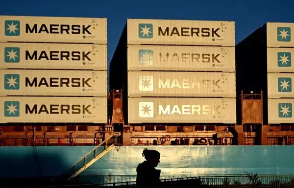 Containers of Danish shipping giant Maersk are seen in Copenhagen on September 14, 2023. Maersk on January 2 said it was indefinitely suspending the passage of vessels through the Red Sea, after the Houthis attacked one of its merchant ships. [Sergei Gapon/AFP]