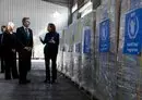 
US Secretary of State Antony Blinken visits a World Food Program regional warehouse in Amman on January 7. [Evelyn Hockstein/Pool/AFP]        