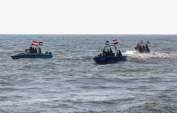 Members of the Yemeni Coast Guard affiliated with the Houthis patrol the sea on January 4 amid ongoing attacks by the Iran-backed group on vessels transiting the Red Sea. [AFP]