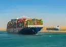 
A container ship transits the Suez Canal on January 13. [Suez Canal Authority]        