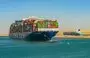 
A container ship transits the Suez Canal on January 13. [Suez Canal Authority]        