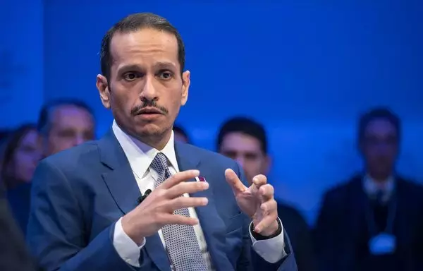 Qatari Prime Minister and Foreign Minister Sheikh Mohammed bin Abdulrahman Al Thani speaks during a session of the annual meeting of the World Economic Forum in Davos on January 16. [Fabrice Coffrini/AFP]