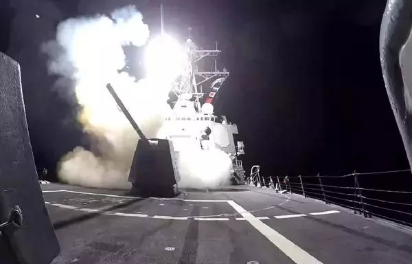 This screenshot from a video shows launches from USS Gravely, USS Carney and USS Dwight D. Eisenhower supporting February 3 strikes on Iran-backed Houthi targets in Yemen. [CENTCOM]