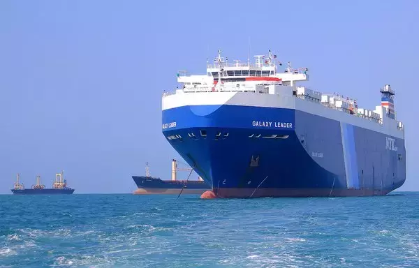 A picture taken November 22 shows the Galaxy Leader cargo ship, seized by Houthi fighters two days earlier, in the Red Sea off the coast of Yemen. [AFP]