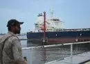 
A Russian cargo ship carrying crude oil is seen in the dock in Karachi, Pakistan, on June 28. [Rizwan Tabassum/AFP]        