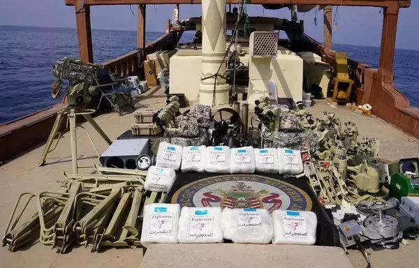 US forces display advanced conventional weapons and other lethal aid originating in Iran and bound to Houthi-controlled Yemen they seized from a vessel in the Arabian Sea on January 28. [CENTCOM]