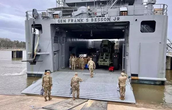 US vessel General Frank S. Besson, leaving port in the United States, is carrying the first equipment to establish a temporary pier to deliver vital humanitarian supplies. [CENTCOM]