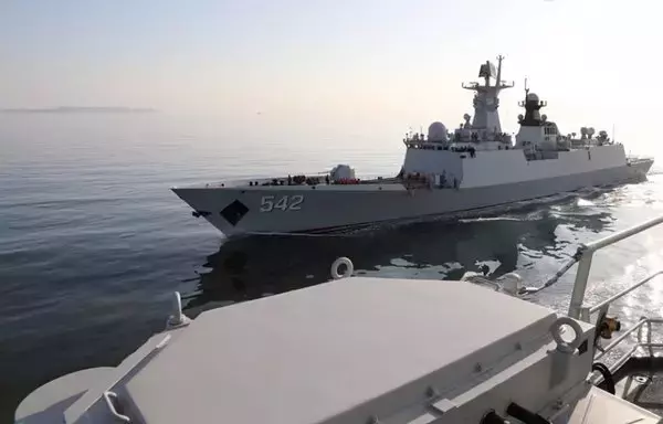 A Chinese warship during combat training exercises in mid-March. [Chinese Ministry of Defense]