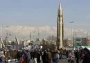 
An Iranian Sejil surface-to-surface missile is displayed in Tehran as people gather to mark the 45th anniversary of the Islamic Revolution on February 11. [AFP]        