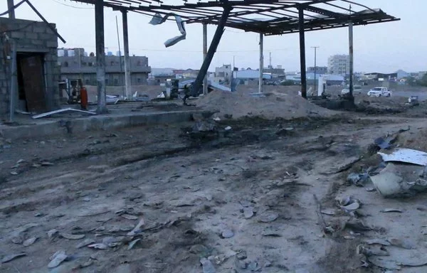 This picture taken June 5, 2021, shows a view of the scene of a missile strike at a gas station in Yemen's city of Marib that killed at least 14 civilians that was blamed on the Houthis. [AFP]