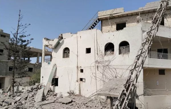 In the Lebanese border town of Tayr Harfa, houses like this one were turned into rubble, agricultural lands set on fire, and residents displaced since Hizbullah and Israel started exchanging fire across the border. [Al-Fassel]