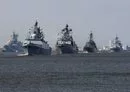 
Russian navy ships conducting an exercise in 2018. [OLGA MALTSEVA / AFP]        