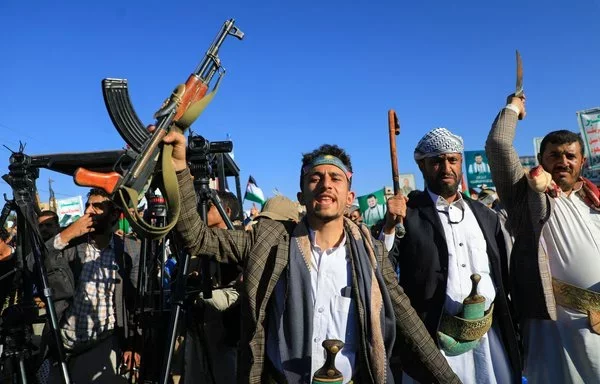 Armed Houthis in November 2023 in Sanaa. [Mohammed Huwais/AFP]