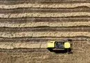 
A harvester operates in a wheat field in Iraq's Karbala on May 14. [Ahmad al-Rubaye/AFP]        