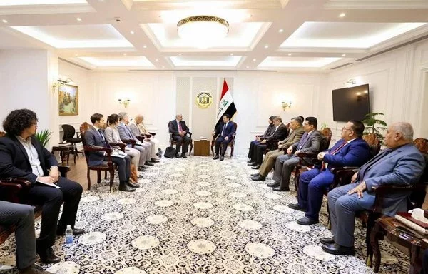 A US delegation meets with Iraqi National Security Advisor Qasim al-Araji and Iraqi officials in Baghdad on July 9 to discuss the dismantling of al-Hol camp in Syria. [Qasim al-Araji Facebook account]