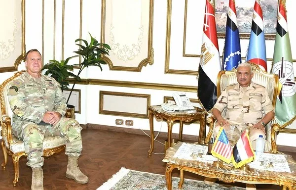 US CENTCOM's Gen. Michael 'Erik' Kurilla meets with Minister of Defense and Military Production Gen. Abdel Meguid Saqr, Egyptian military commander in chief, July 18. [Egyptian Armed Forces]