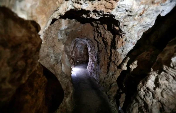 A picture taken May 22, 2020, shows a Hizbullah tunnel in Mleeta near the southern Lebanese village of Jarjouaa. [Joseph Eid/AFP]