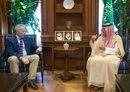 
Saudi Minister of State for Foreign Affairs Adel bin Ahmed Al-Jubeir (right) receives US Ambassador to Saudi Arabia Michael Ratney on August 22. [Saudi Press Agency]        