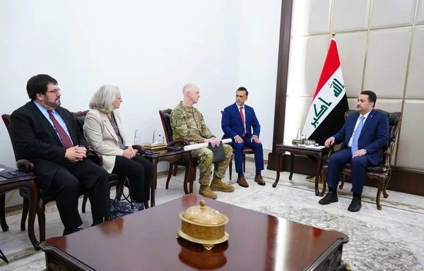 Iraqi Prime Minister Mohammed Shia al-Sudani meets with Gen. Kevin Leahy, head of the international coalition mission in Iraq, on September 1. [Iraqi government office]