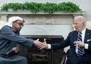 
US President Joe Biden shakes hands with President Sheikh Mohamed bin Zayed al-Nahyan of the United Arab Emirates in the Oval Office of the White House in Washington, DC, on September 23. [Brendan Smialowski/AFP]        