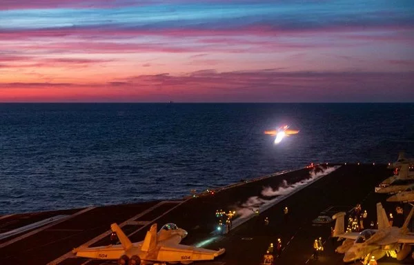 A US Navy F/A-18E Super Hornet takes off from the USS Harry S. Truman aircraft carrier in a photo posted on January 11. [CENTCOM account on X]